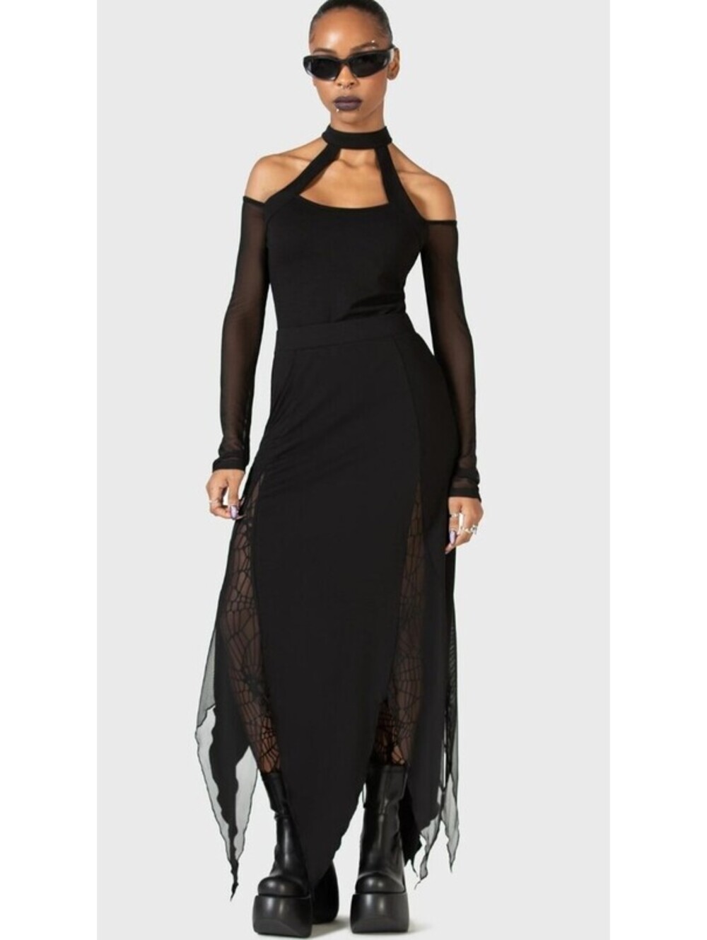 Killstar The Grimmer The Better Midi Skirt Black Handkerchief Hem Size Large NEW - Picture 1 of 7